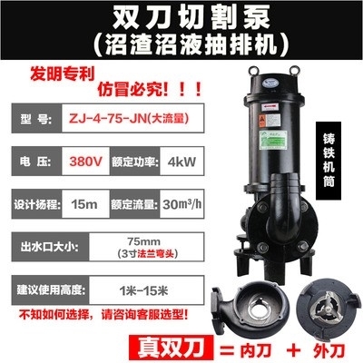 下水道排污农业灌溉嘉能4kW35米高扬程双刀切割泵