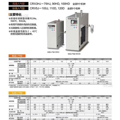 ORION标准入气型干燥机 冷干机 压缩空气除湿装置 单相220V 50HZCRX5J/10J/20J